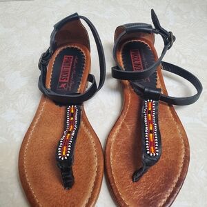 Pikolinos Black and Brown Leather Sandals